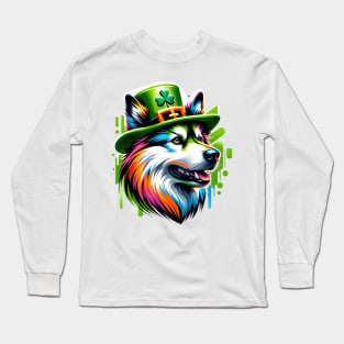 Norwegian Elkhound Celebrates Saint Patrick's Day Long Sleeve T-Shirt